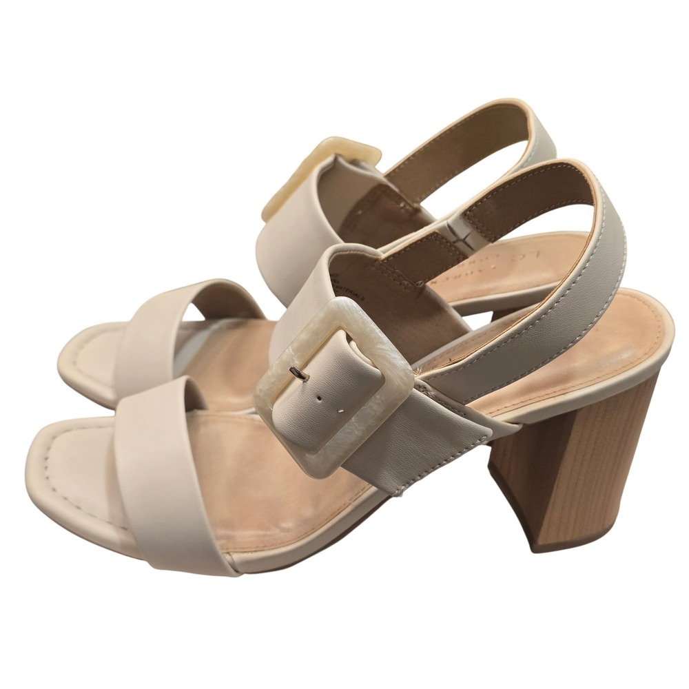 LC Lauren Conrad Milena‎ Abone Ivory Block Heel Sandals Size 10 Chic Minimalist
